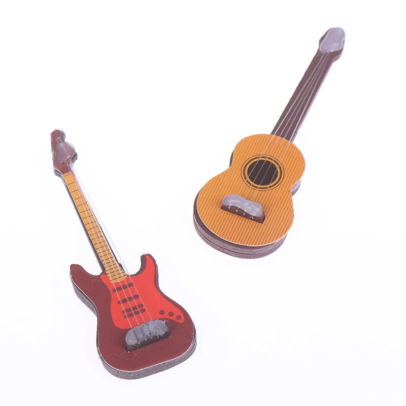 1/6 Dollhouse Miniature Wooden Electric Guitar With Stand Model Instrument Toy