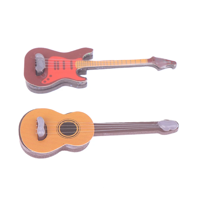 1/6 Dollhouse Miniature Wooden Electric Guitar With Stand Model Instrument Toy