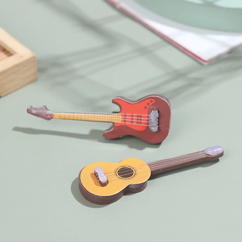 1/6 Dollhouse Miniature Wooden Electric Guitar With Stand Model Instrument Toy