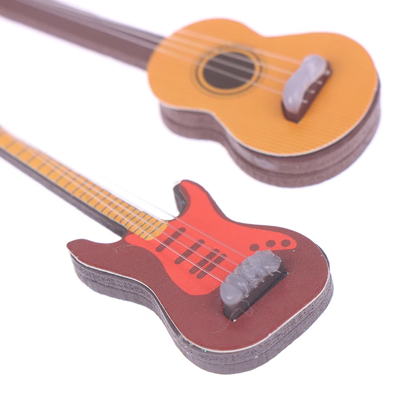 1/6 Dollhouse Miniature Wooden Electric Guitar With Stand Model Instrument Toy