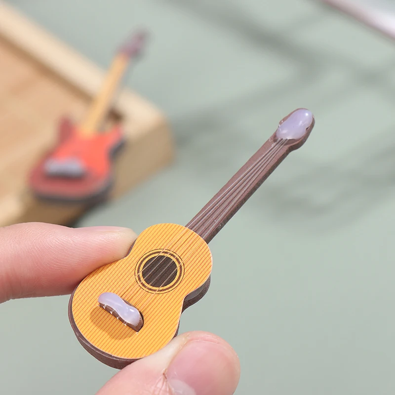 1/6 Dollhouse Miniature Wooden Electric Guitar With Stand Model Instrument Toy