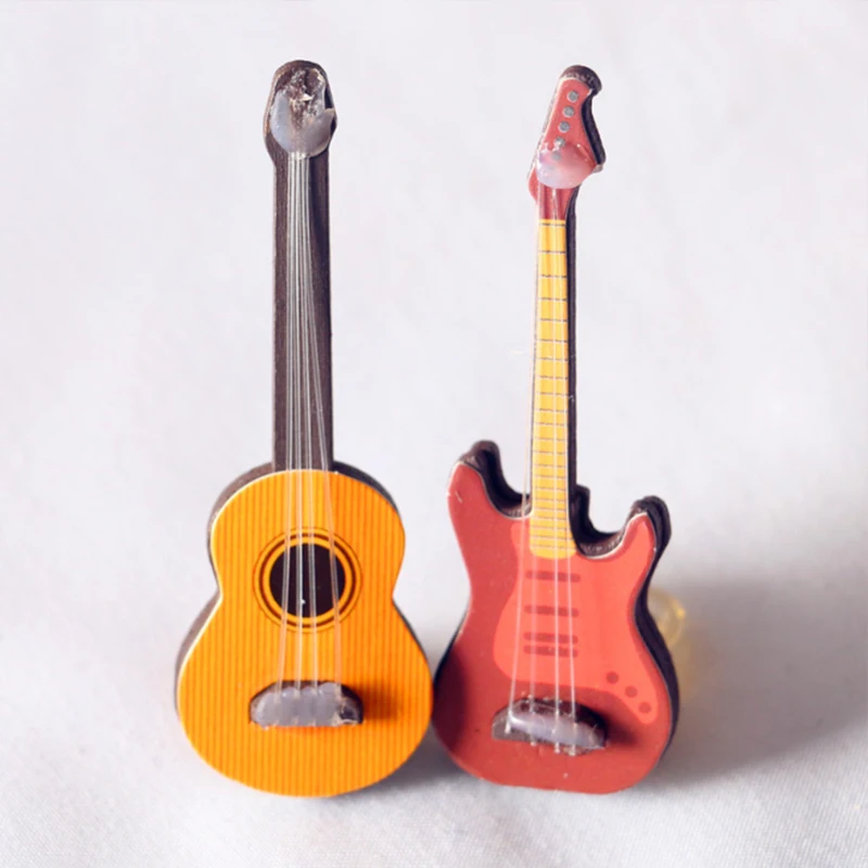 1/6 Dollhouse Miniature Wooden Electric Guitar With Stand Model Instrument Toy