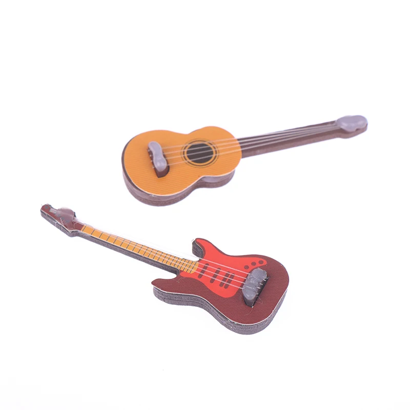 1/6 Dollhouse Miniature Wooden Electric Guitar With Stand Model Instrument Toy