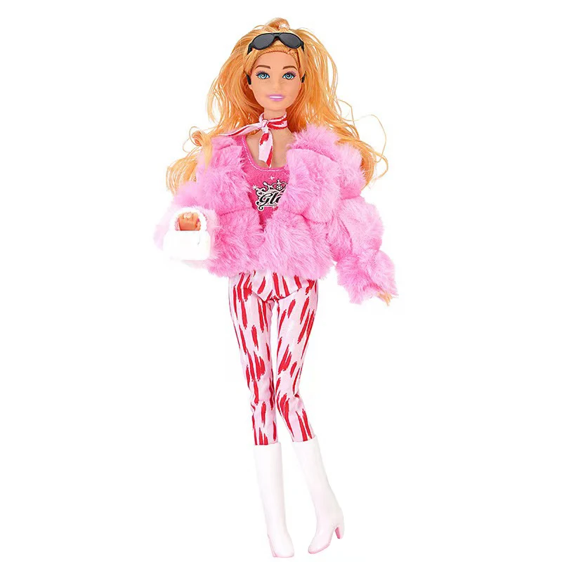 30CM Doll Clothes Plush Coat Long Boots Fashion Coat Top Skirt Plush Bag Lace Umbrella Hat Girl DIY Toy Gifts For 11.8inch Doll