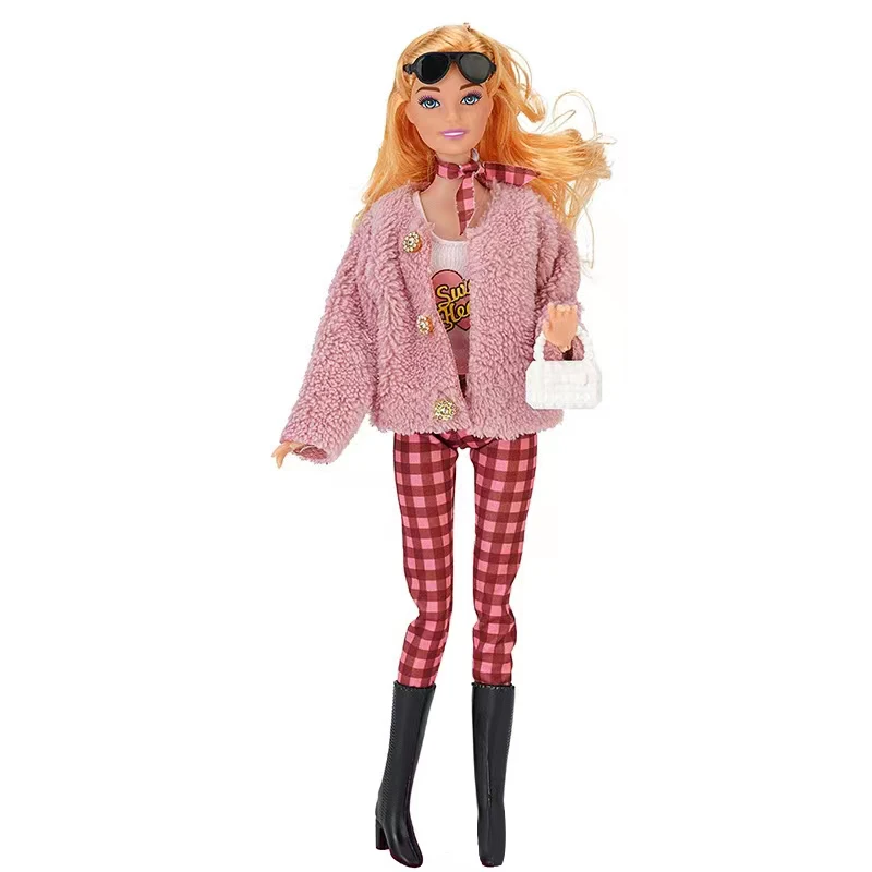 30CM Doll Clothes Plush Coat Long Boots Fashion Coat Top Skirt Plush Bag Lace Umbrella Hat Girl DIY Toy Gifts For 11.8inch Doll