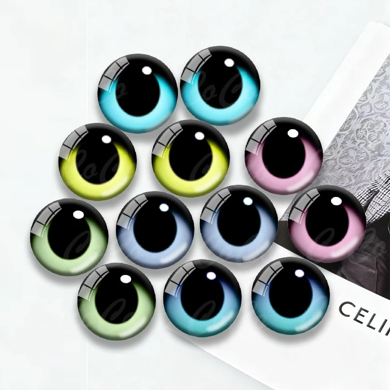 6pairs Round 8/10/12/14/16/ 20MM Glass Dragon Cat Eyes Cabochon Charms Accessory Glass DIY Multi Color Doll Eyes Pattern Crafts
