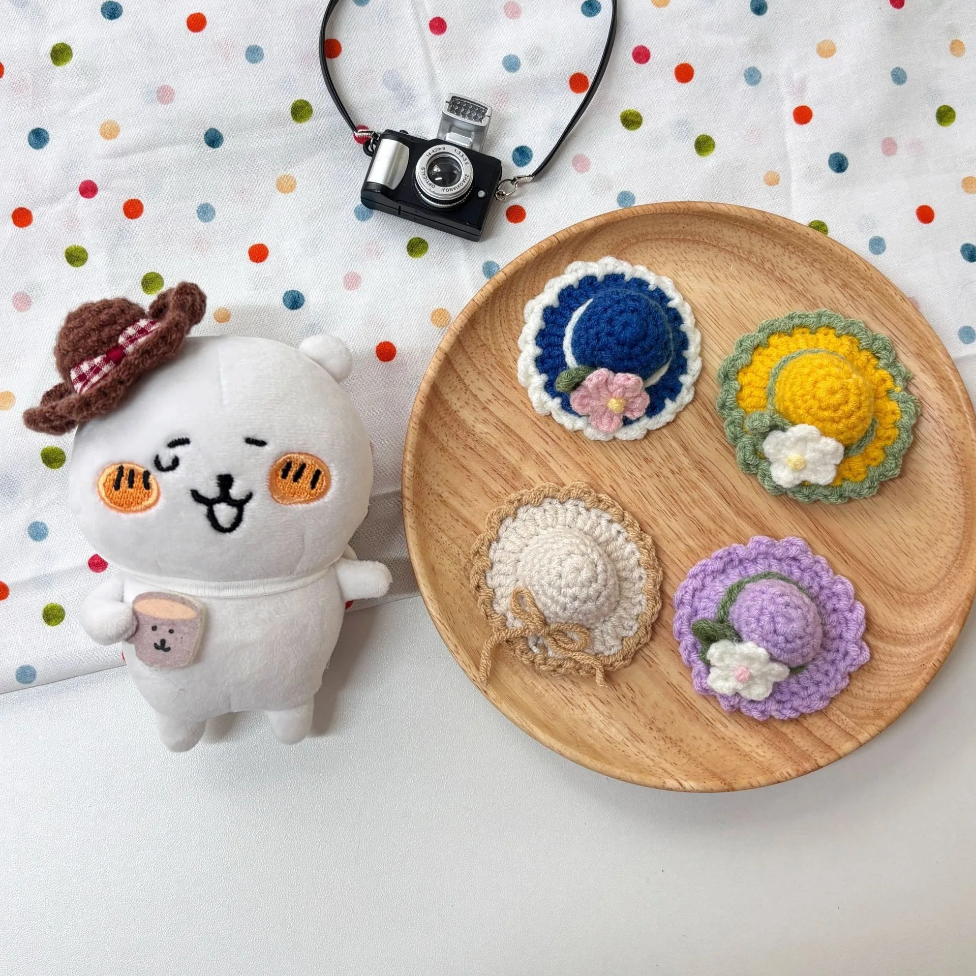 Handmade Crochet Sun Hat Assortment 6 Styles for 10cm Cotton Doll & 13cm Plush Toy Self-Mock Bear Plush Toy Accessories
