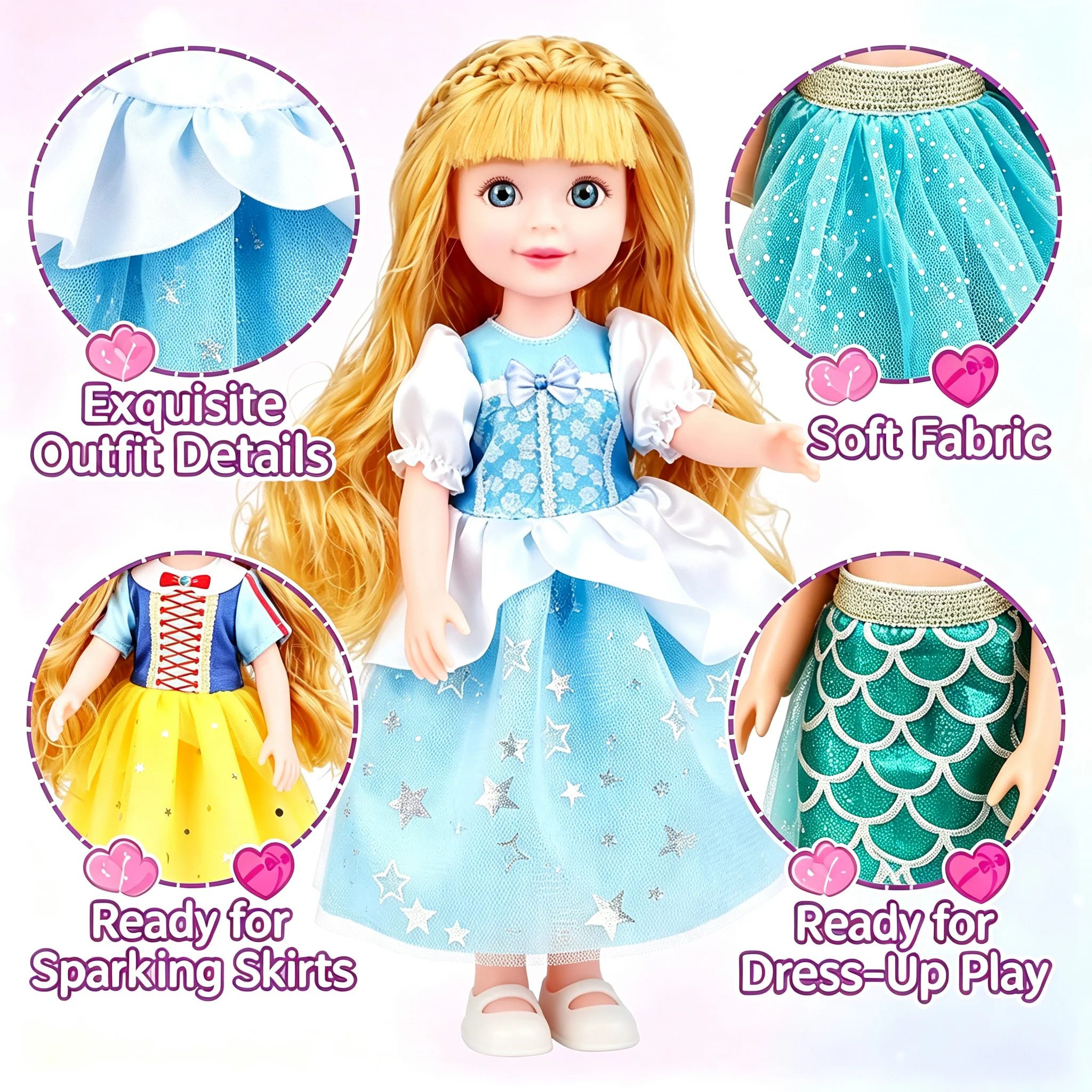 1Pc Soft Vinyl Princess Doll Gift Box with Outfits, cute dress-up figure, gentle pretend play birthday & holiday gift for girls