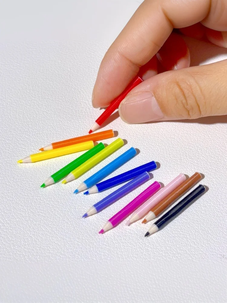 10/12Pcs Kid Pretend Play Toy Dollhouse Miniature Colored Pen Mini Pencil School Supplies Model Doll House Accessories【AliS8】
