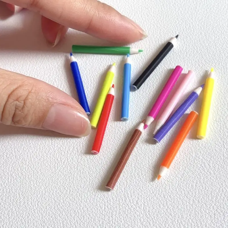 10/12Pcs Kid Pretend Play Toy Dollhouse Miniature Colored Pen Mini Pencil School Supplies Model Doll House Accessories【AliS8】