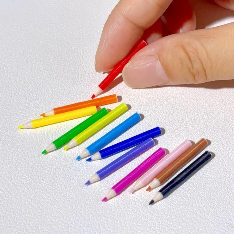 10/12Pcs Kid Pretend Play Toy Dollhouse Miniature Colored Pen Mini Pencil School Supplies Model Doll House Accessories【AliS8】