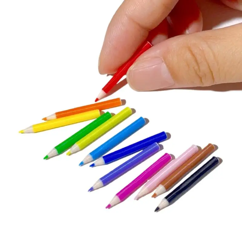 10/12Pcs Kid Pretend Play Toy Dollhouse Miniature Colored Pen Mini Pencil School Supplies Model Doll House Accessories【AliS8】