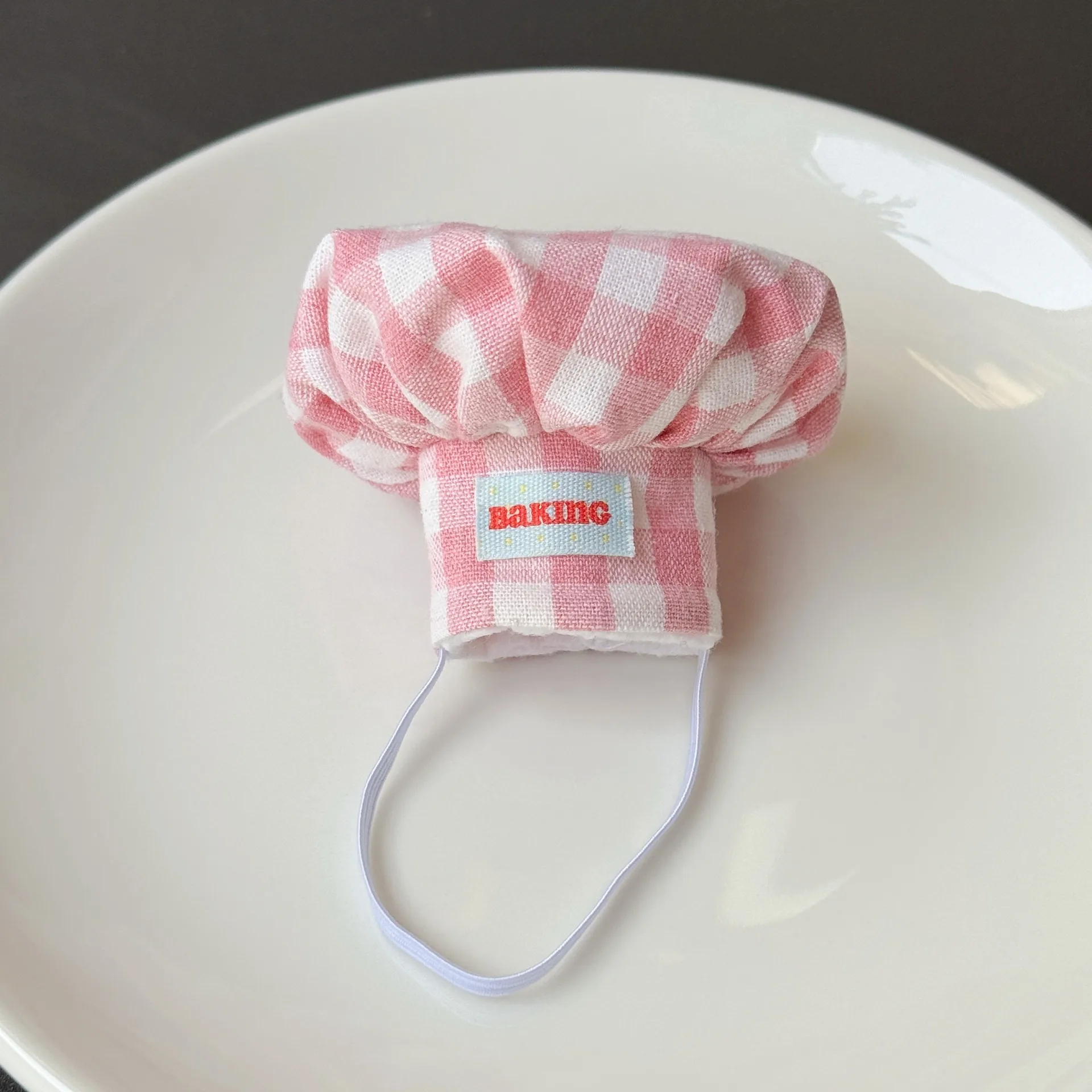 2 Styles Grid Chef Hat & Apron for 10cm Plush Doll Baking Costume Set or Single Piece Pink Blue