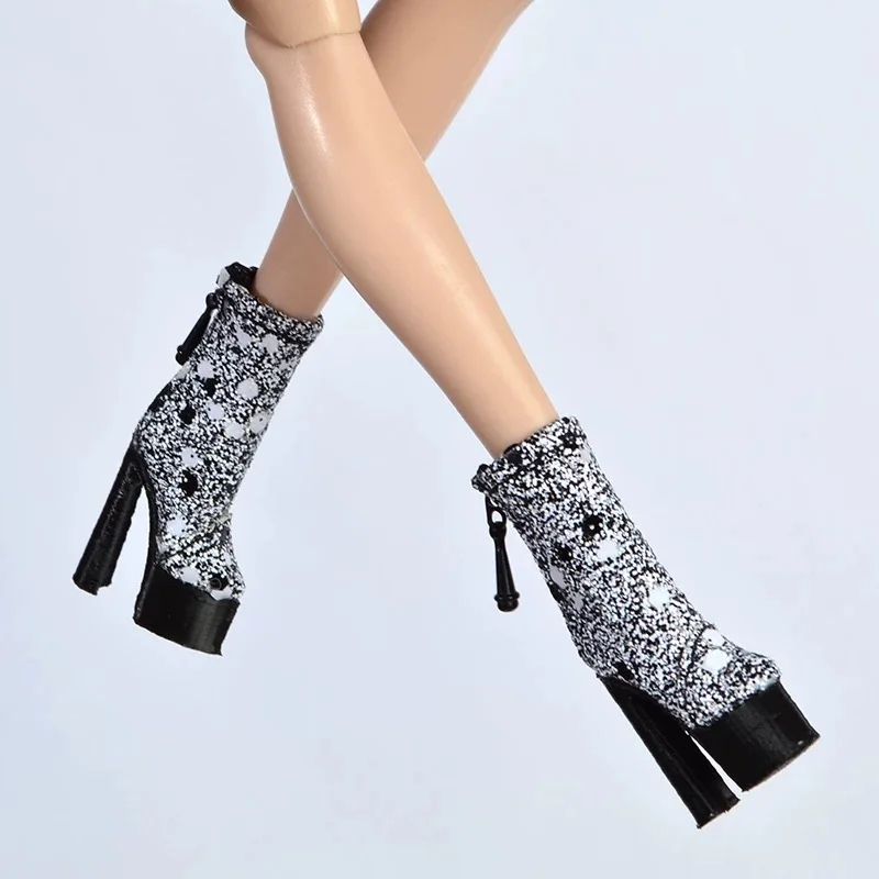 Doll Shoes Parts 1/6 Supermodel Doll Original Design Fashion Denim High Heels Trend Chunky Soles Boots For FR2 Nu.face Babi