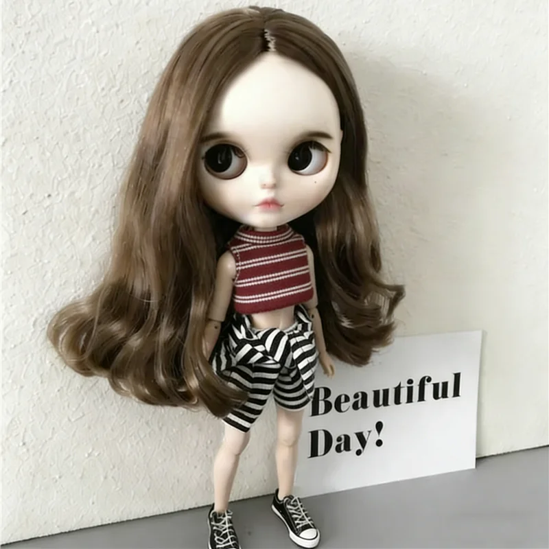 For Blythe Doll Striped Vest Hoodie Outfit Clothing Solid Color T-Shirt Sweater Clothes Suit OB22 OB24 1/6 Long Leg HelloKitty