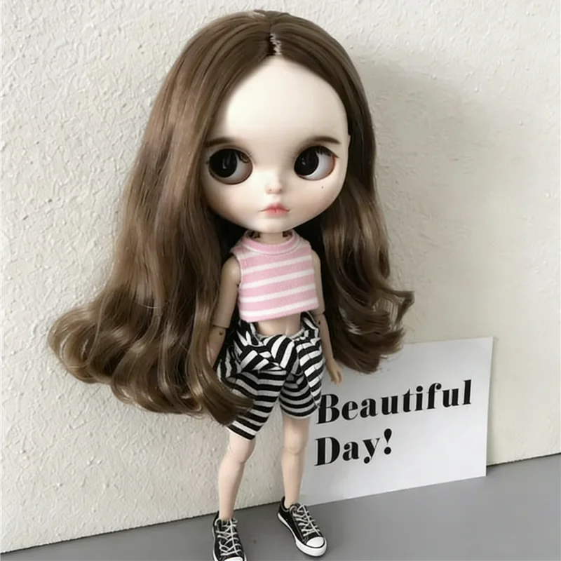 For Blythe Doll Striped Vest Hoodie Outfit Clothing Solid Color T-Shirt Sweater Clothes Suit OB22 OB24 1/6 Long Leg HelloKitty