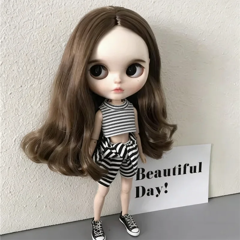 For Blythe Doll Striped Vest Hoodie Outfit Clothing Solid Color T-Shirt Sweater Clothes Suit OB22 OB24 1/6 Long Leg HelloKitty