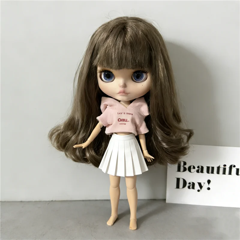 For Blythe Doll Striped Vest Hoodie Outfit Clothing Solid Color T-Shirt Sweater Clothes Suit OB22 OB24 1/6 Long Leg HelloKitty