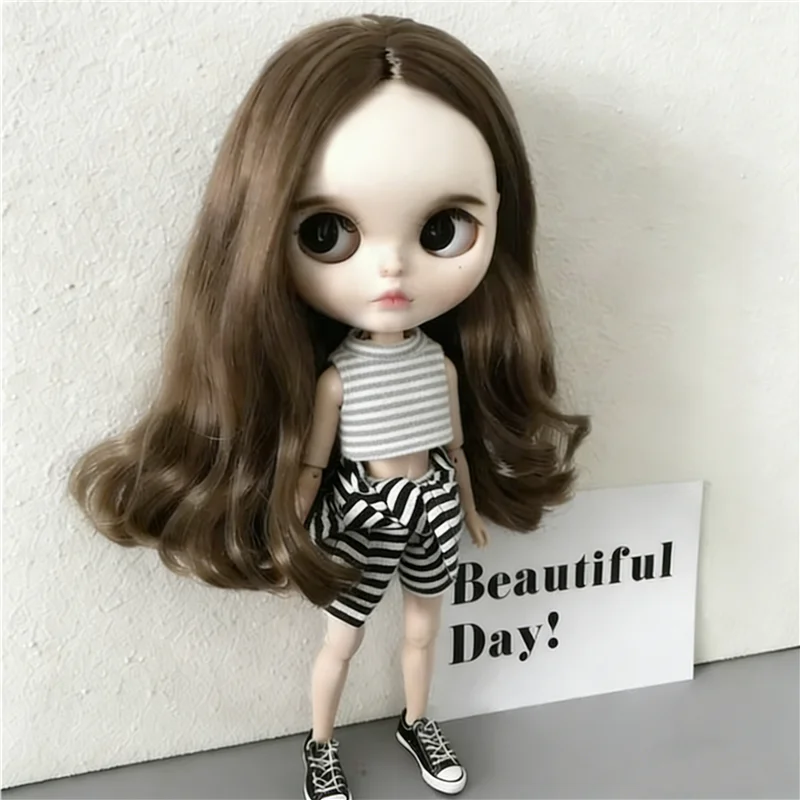 For Blythe Doll Striped Vest Hoodie Outfit Clothing Solid Color T-Shirt Sweater Clothes Suit OB22 OB24 1/6 Long Leg HelloKitty