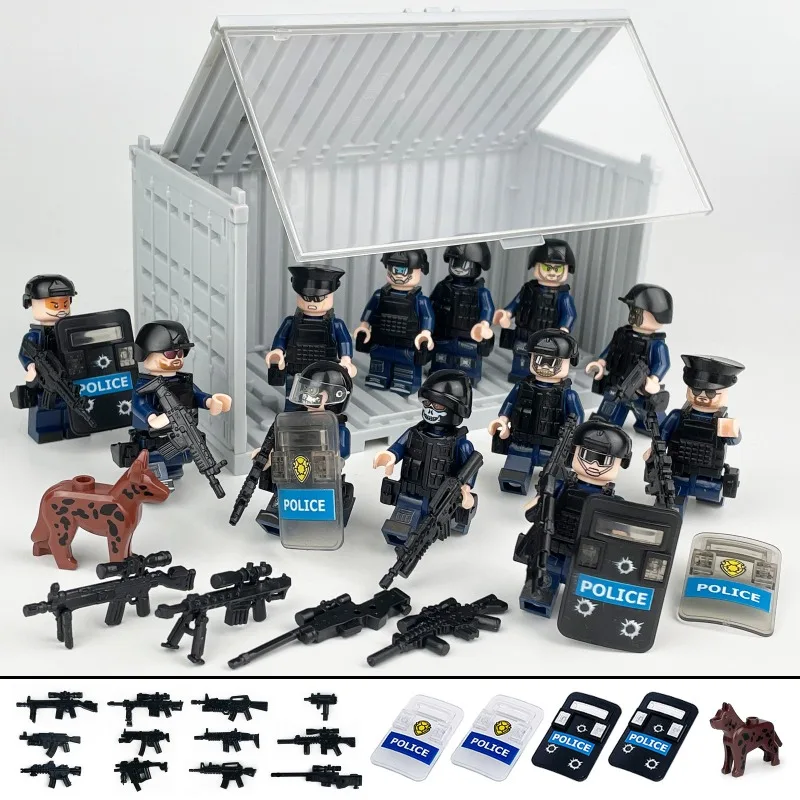 12 hot suits swat figurine puzzle small particles assembled building blocks toy anti-terrorism container DIY accessories