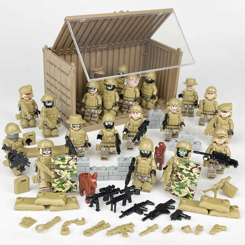 12 hot suits swat figurine puzzle small particles assembled building blocks toy anti-terrorism container DIY accessories