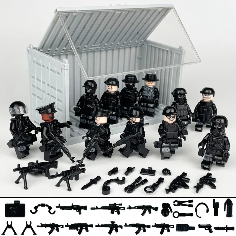 12 hot suits swat figurine puzzle small particles assembled building blocks toy anti-terrorism container DIY accessories