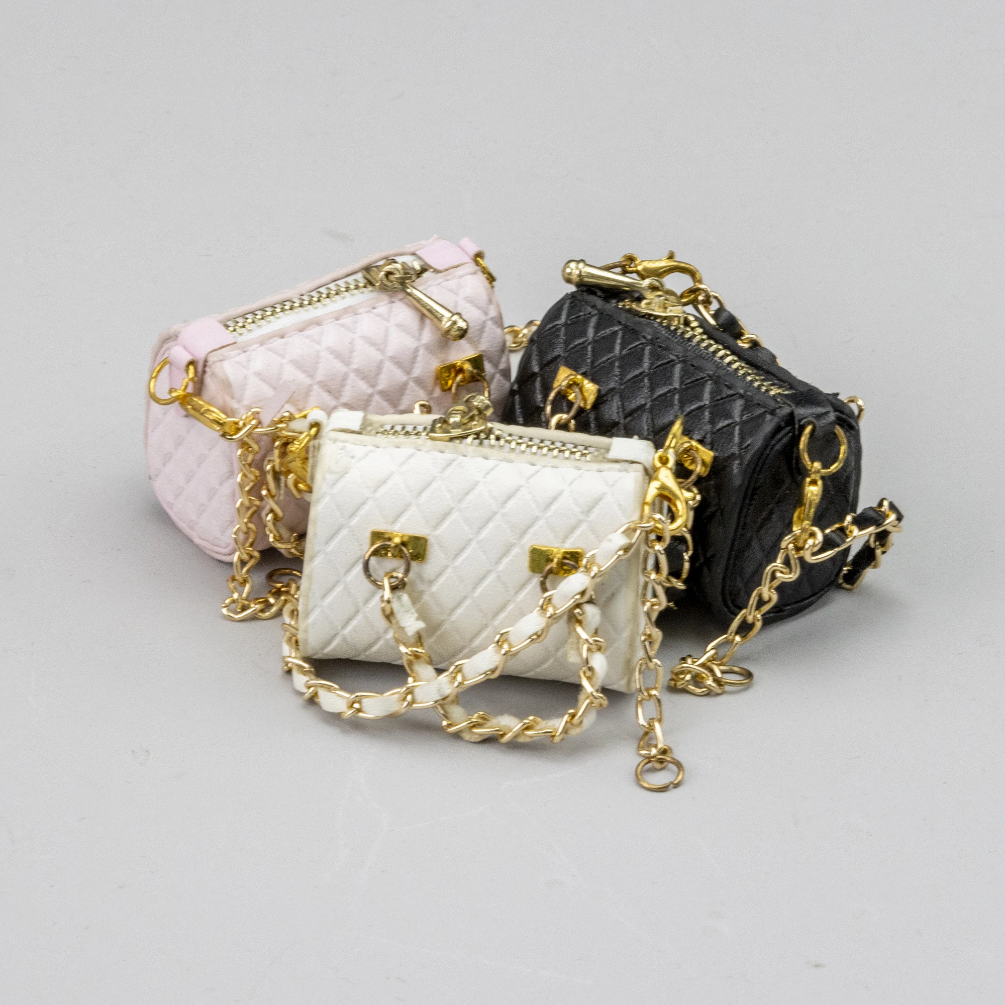 Cute Delicate Solid-Color Square Handbag for Dolls with Gold Chain Decoration Mini Leather Bag