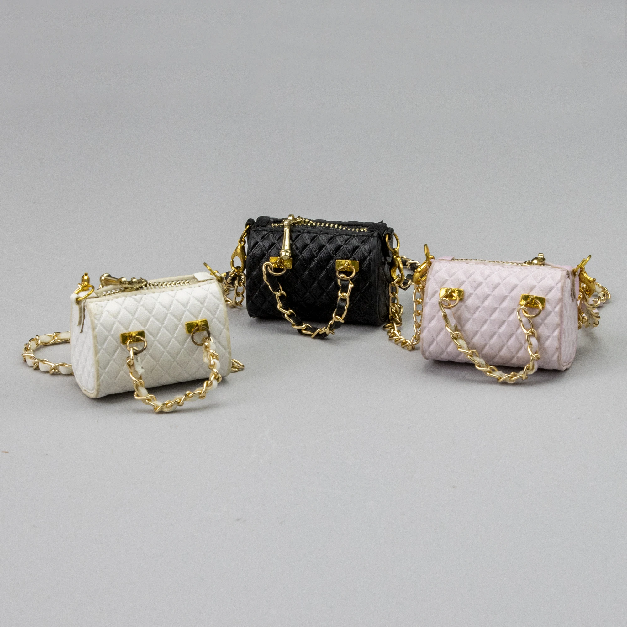 Cute Delicate Solid-Color Square Handbag for Dolls with Gold Chain Decoration Mini Leather Bag