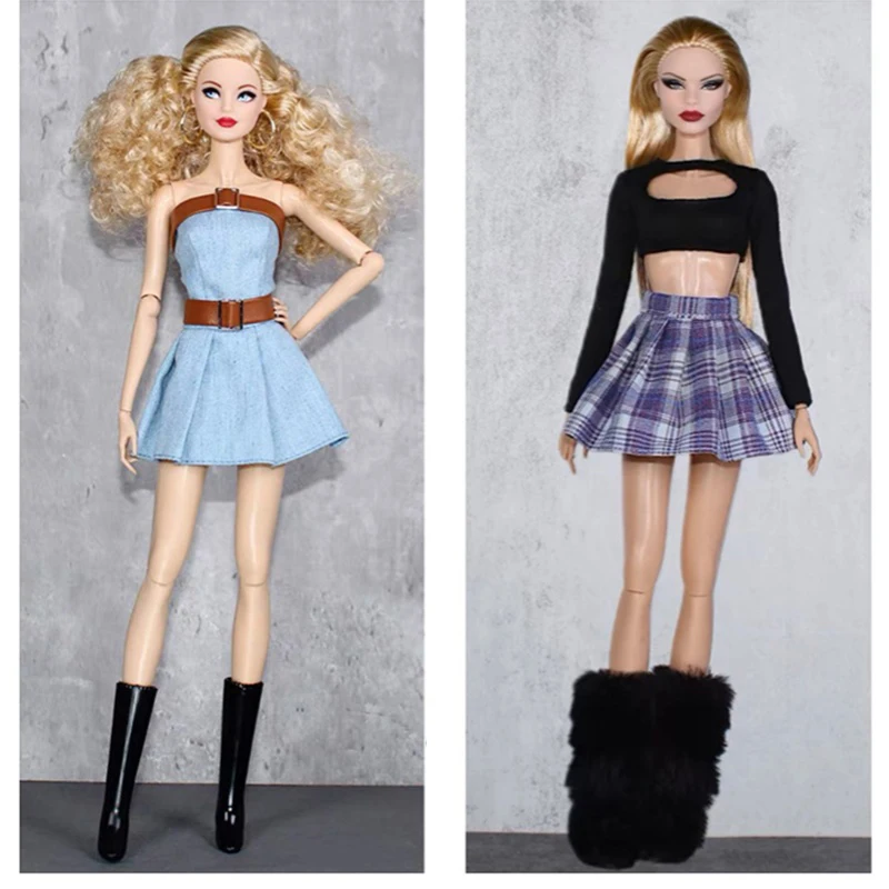 Fashion Doll Outfits Set For 30cm BJD Dolls Fur Coat Top Skirt Pretty Dress For 1/6 BB FR Doll Clothes DIY Accessories