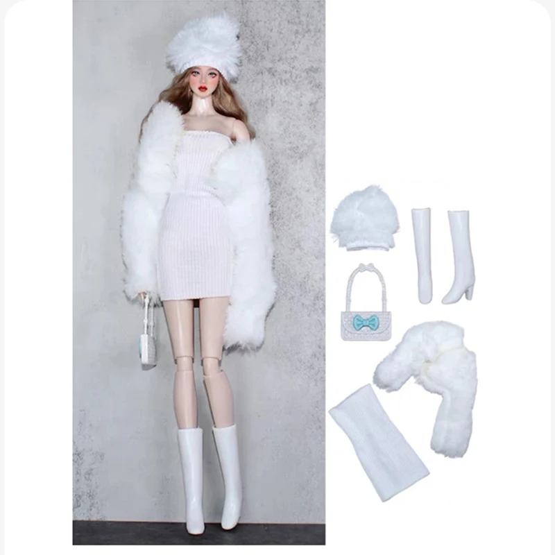 Fashion Doll Outfits Set For 30cm BJD Dolls Fur Coat Top Skirt Pretty Dress For 1/6 BB FR Doll Clothes DIY Accessories
