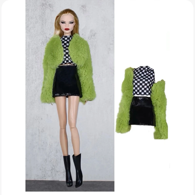 Fashion Doll Outfits Set For 30cm BJD Dolls Fur Coat Top Skirt Pretty Dress For 1/6 BB FR Doll Clothes DIY Accessories