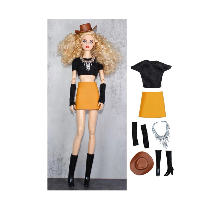 Fashion Doll Outfits Set For 30cm BJD Dolls Fur Coat Top Skirt Pretty Dress For 1/6 BB FR Doll Clothes DIY Accessories