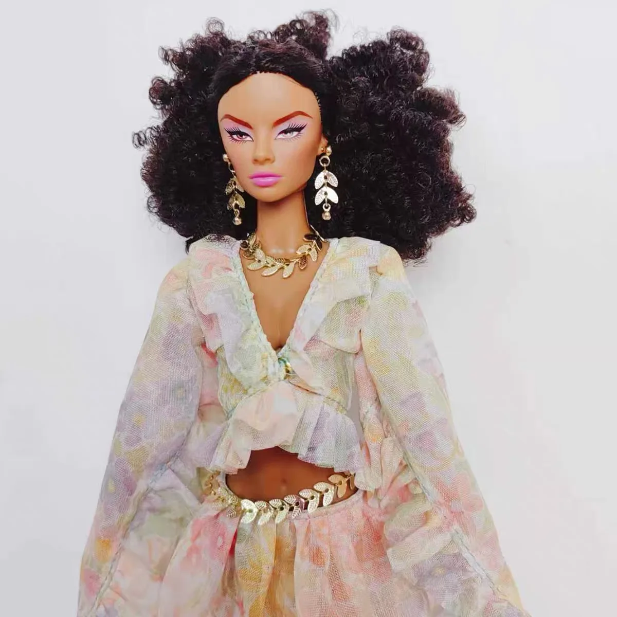1/6 Doll Jewellery Parts Metal Magnetic Leaf-shaped Earrings+ Necklace + Waist Chain Set For 30cm Babi Xianxian Supermodel Doll