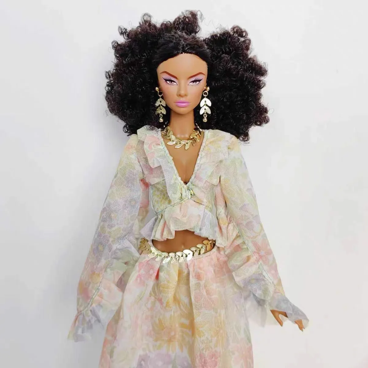 1/6 Doll Jewellery Parts Metal Magnetic Leaf-shaped Earrings+ Necklace + Waist Chain Set For 30cm Babi Xianxian Supermodel Doll