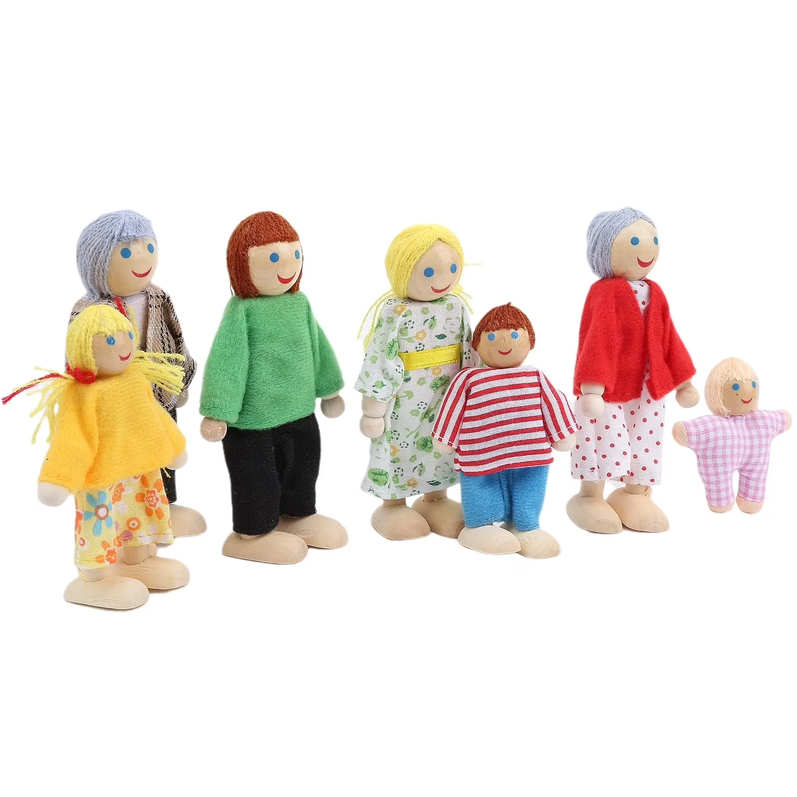 7pcs Wooden Family Dolls Mini People Figures Dollhouse Role Playing Imagination Toys Fun with Dollhouse Family Set Birthday Gift