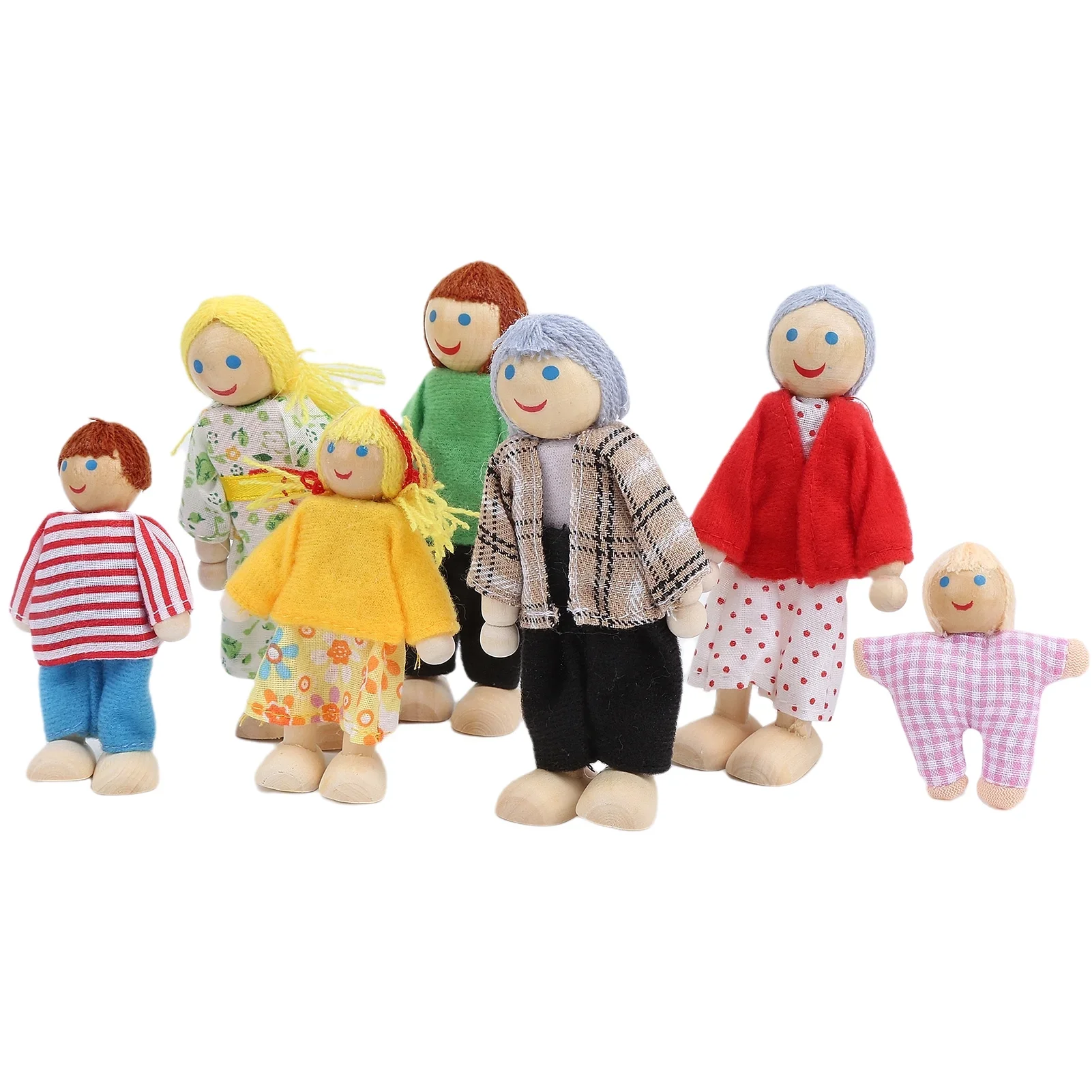 7pcs Wooden Family Dolls Mini People Figures Dollhouse Role Playing Imagination Toys Fun with Dollhouse Family Set Birthday Gift