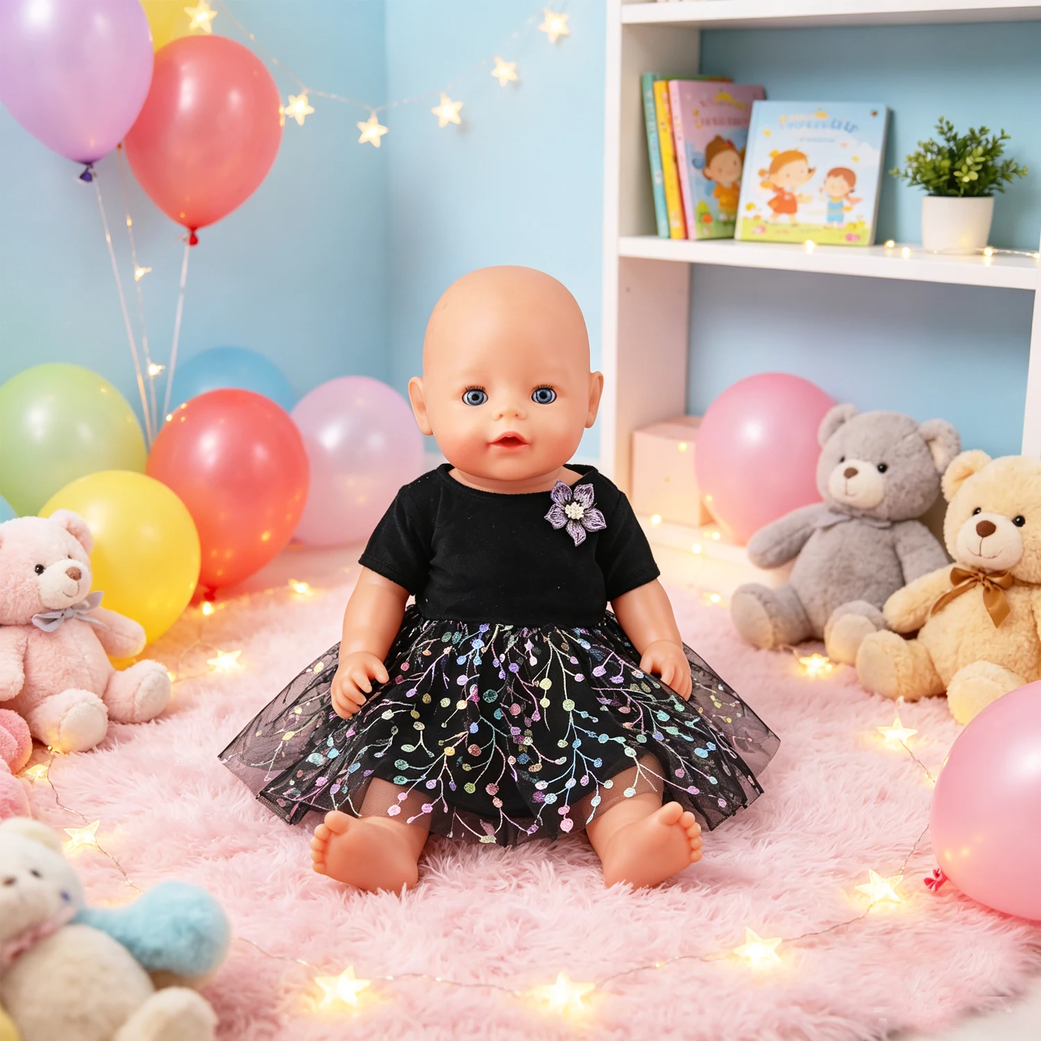 Cute Doll Clothes Set Denim Jacket Outfit,Bear Jumpsuit,Striped Dress& Party Gown for 18"American & 43cm Baby Newborn Girl Dolls