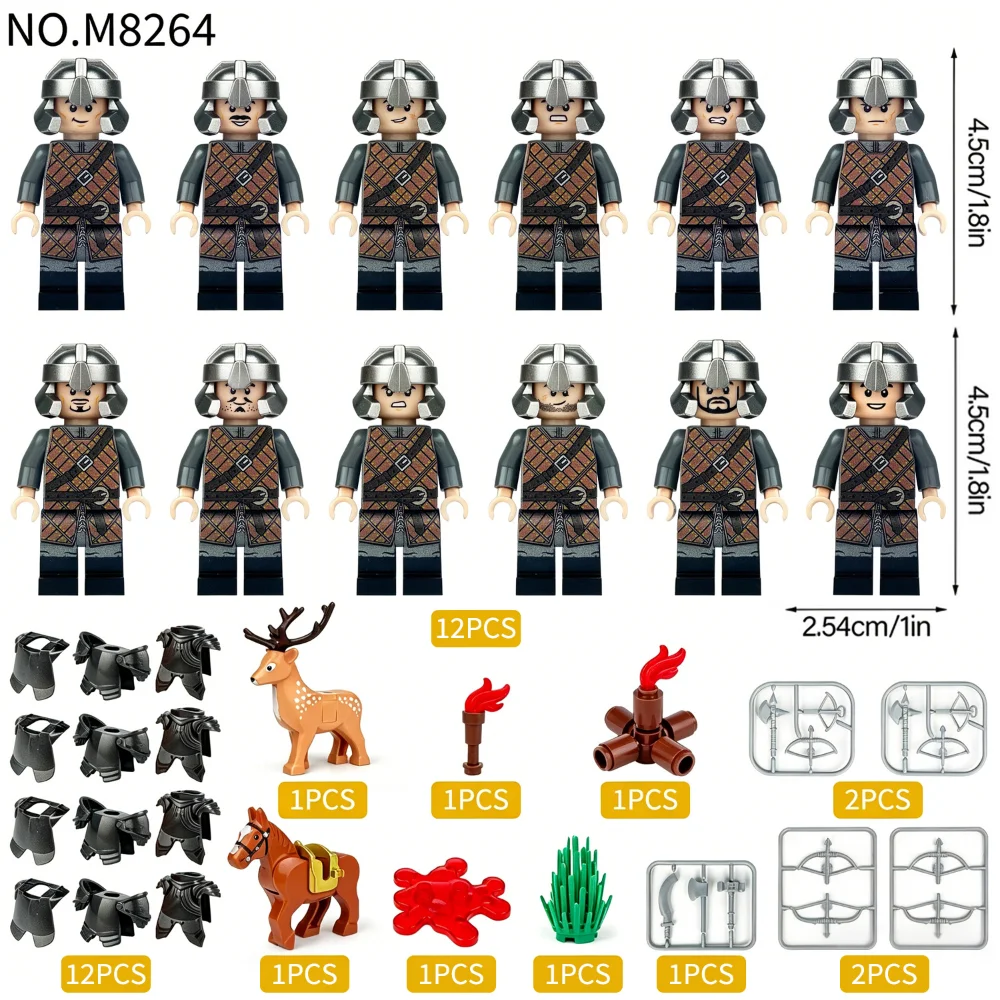 M8264 Werewolf Regiment Hunting Deer Viking Kids Assembling Small Pellet Building Block Toys