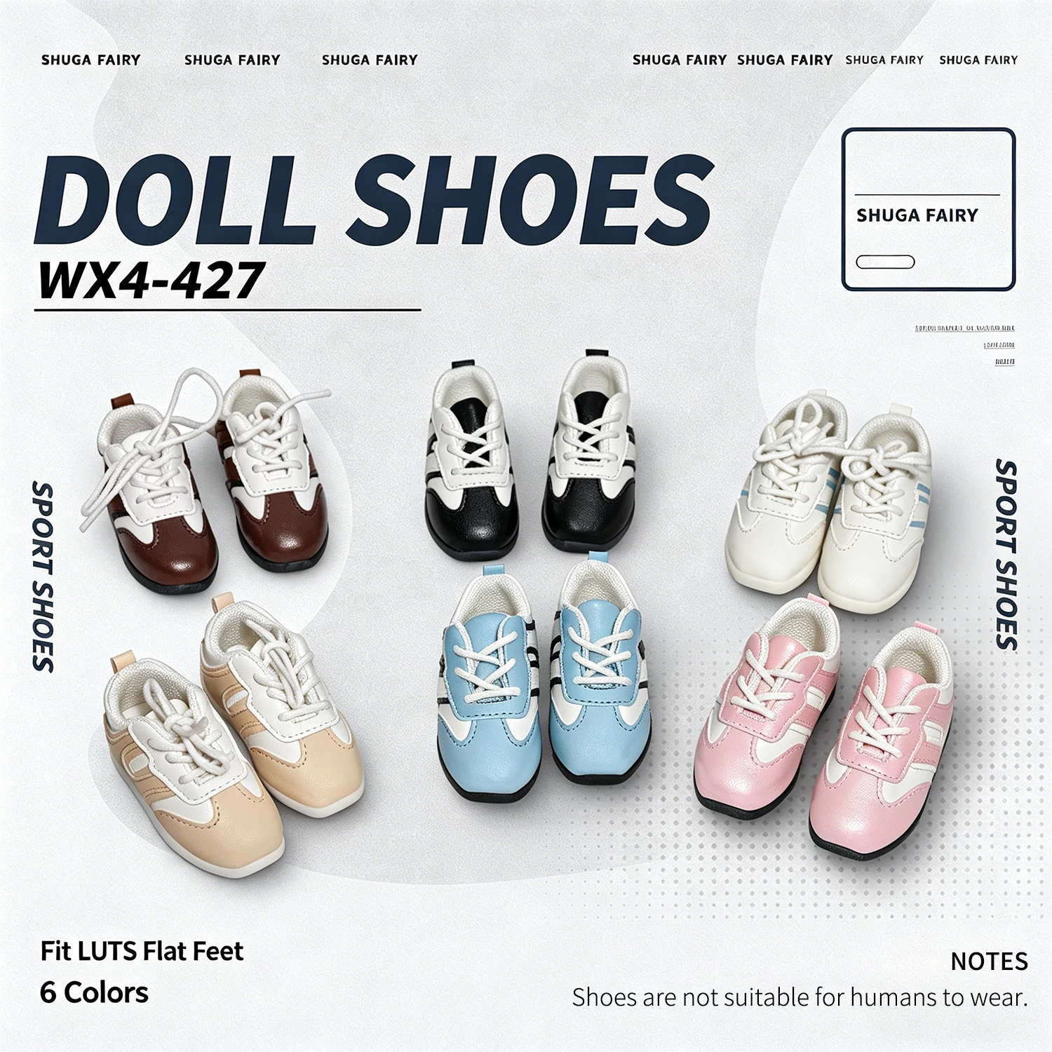 Shuga Fairy Bjd Shoes 1/4 Toy Flat Sport Shoes Adjustable Shoelace 6 Colors WX4-427 Ball Jointed Doll Accessories