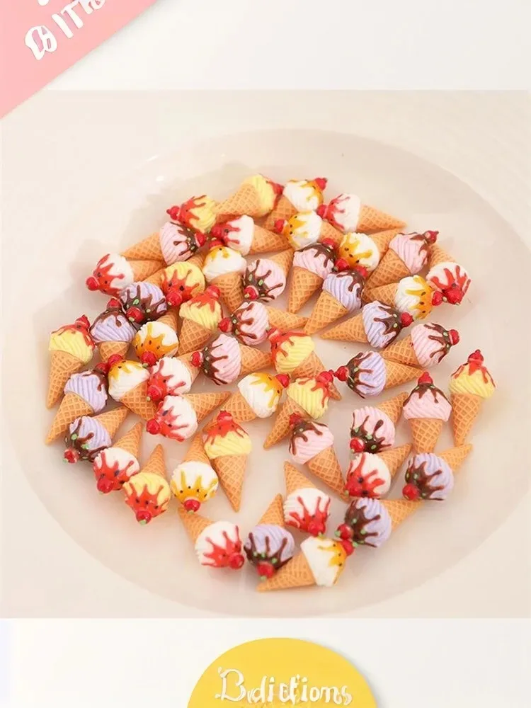 10PCS Cute Dollhouse Miniature Jam Ice Cream Cone Model Kitchen Food Accessories For Doll House Decor Kids Pretend Play Toys