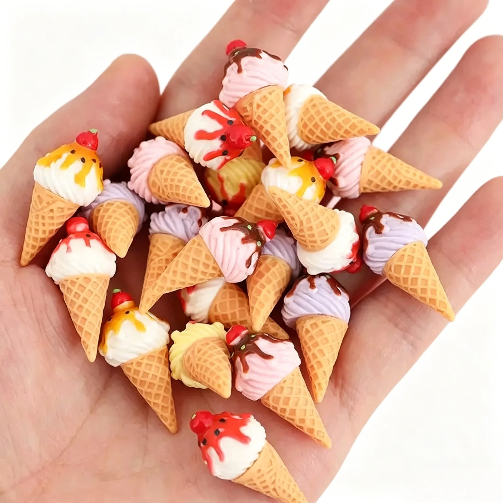 10PCS Cute Dollhouse Miniature Jam Ice Cream Cone Model Kitchen Food Accessories For Doll House Decor Kids Pretend Play Toys