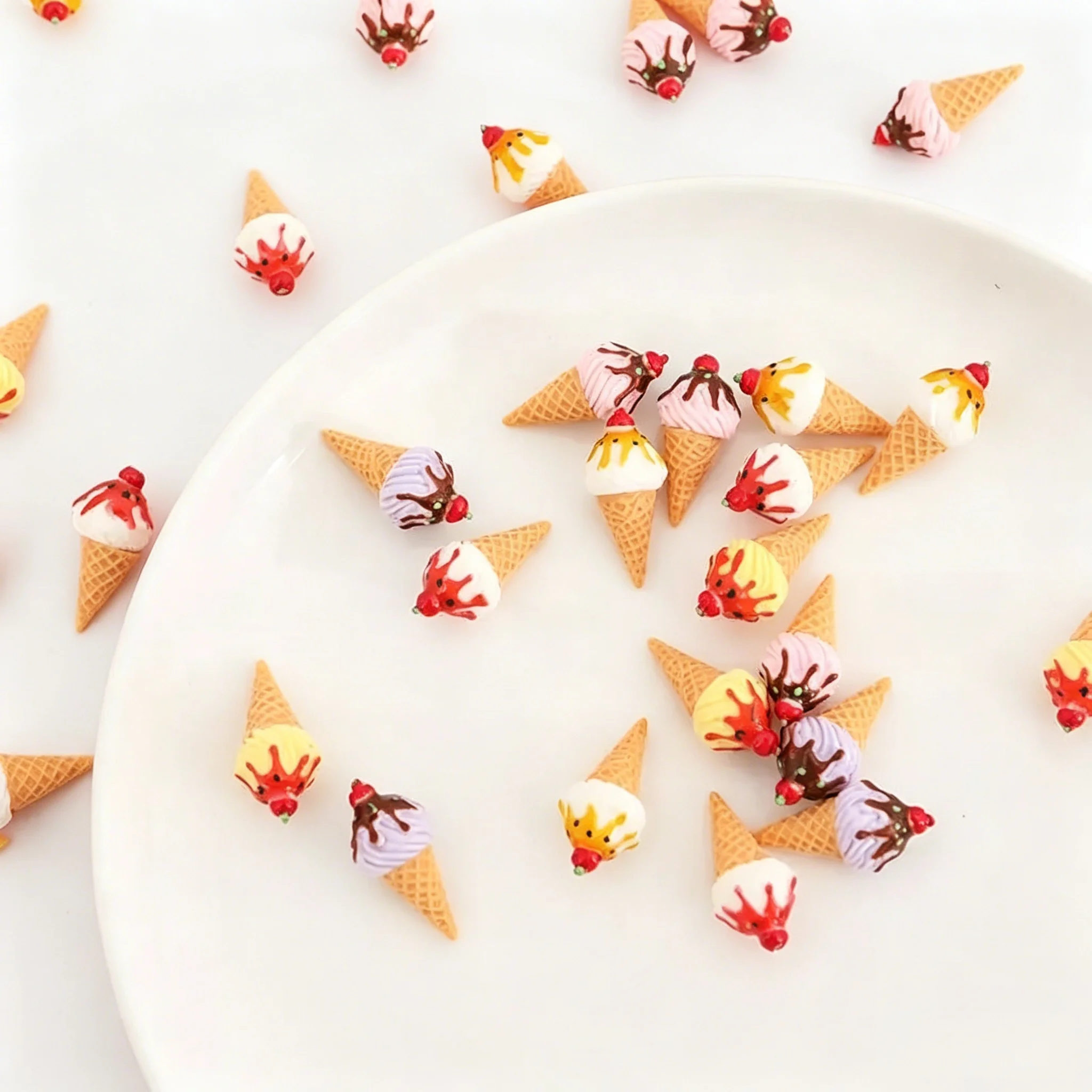 10PCS Cute Dollhouse Miniature Jam Ice Cream Cone Model Kitchen Food Accessories For Doll House Decor Kids Pretend Play Toys