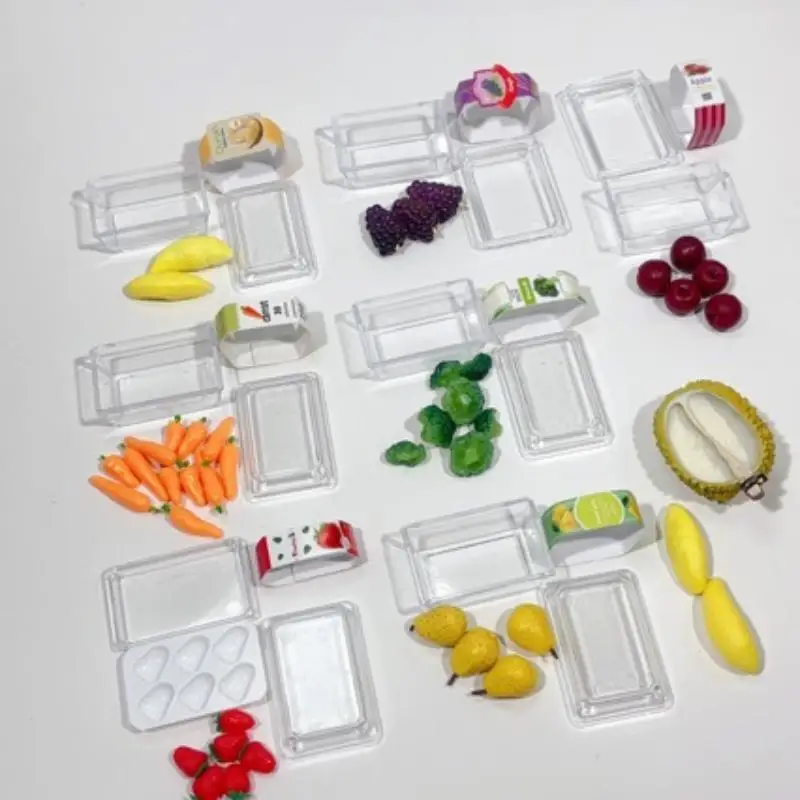 [F] 1 Set Doll Accessories Toys New 1/6 Dollhouse Miniature Food Supermarket Vegetable Fruit With Clear Box