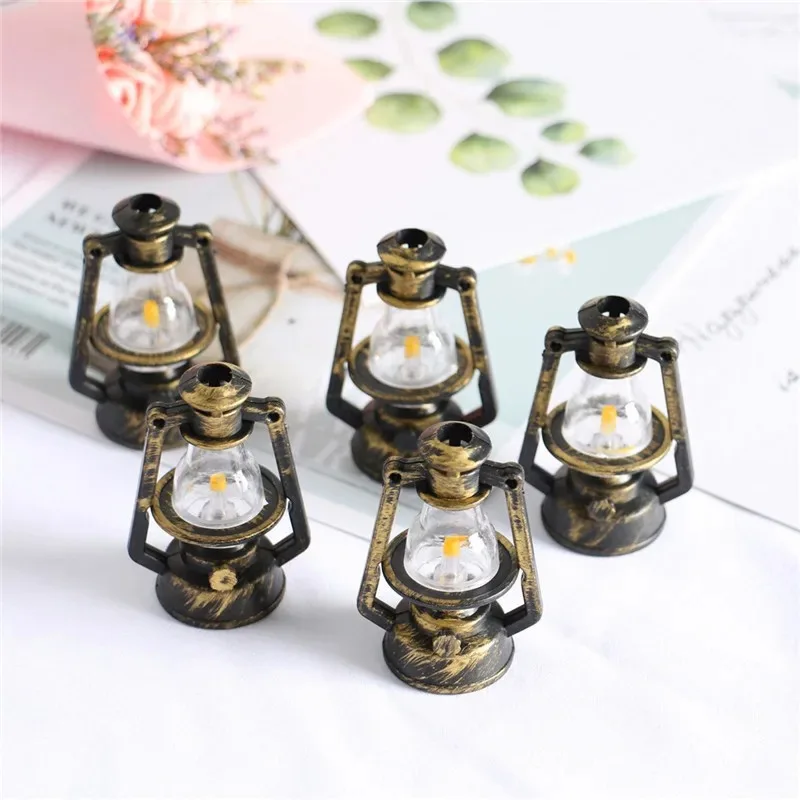 5PCS 1:12 1:6 Scale Miniature Oil Lamp Dollhouse Accessories Mini Lantern Doll House Decor Scene Ornaments Pretend Play