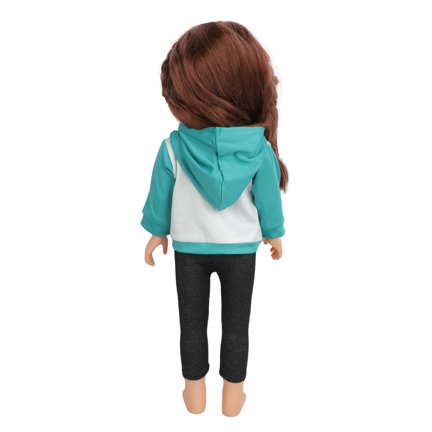 Color Block Hoodie Doll Outfit Set Black Jogger Pants & Teal Canvas Sneakers for 18 Inch American & 43cm Baby Newborn Girl Dolls