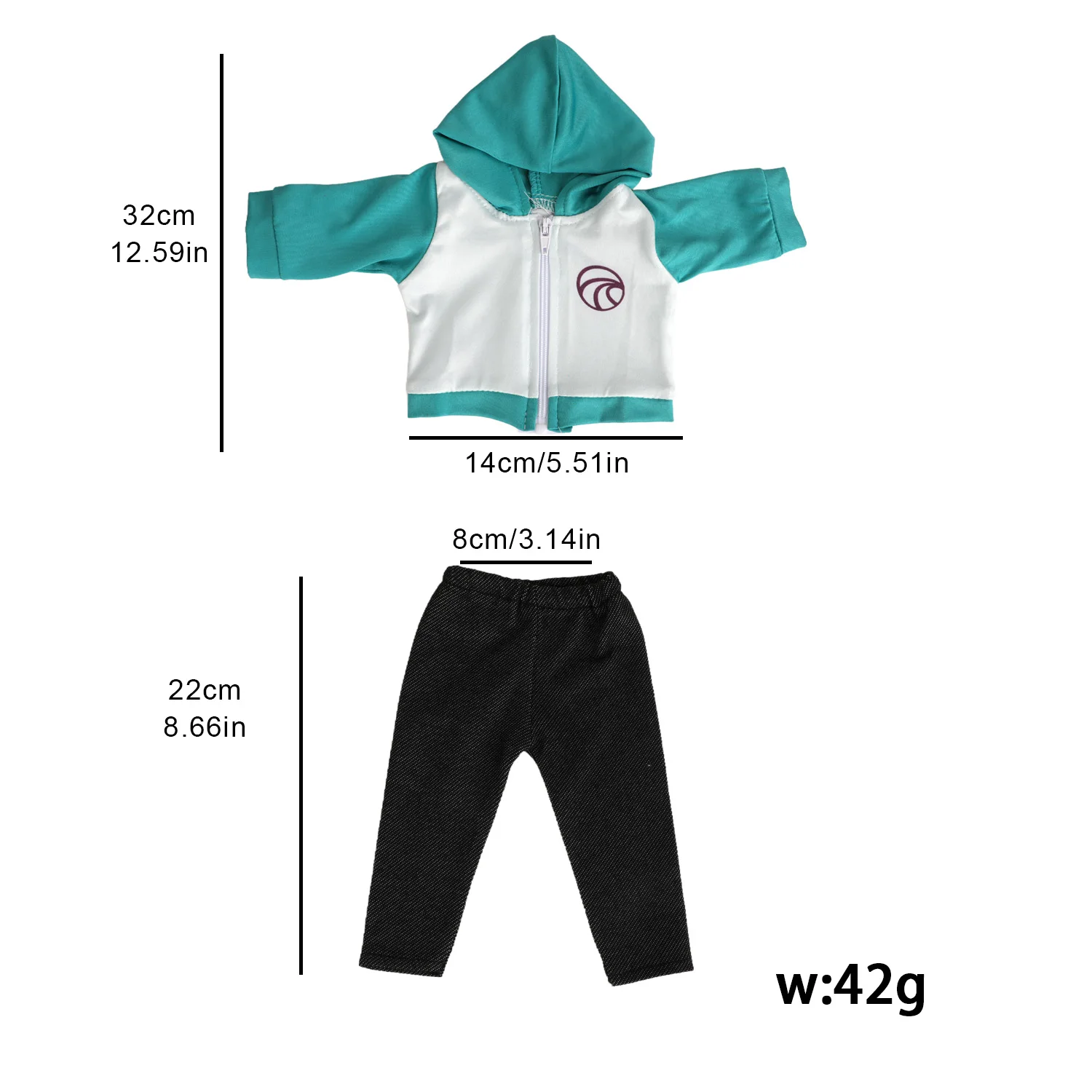 Color Block Hoodie Doll Outfit Set Black Jogger Pants & Teal Canvas Sneakers for 18 Inch American & 43cm Baby Newborn Girl Dolls