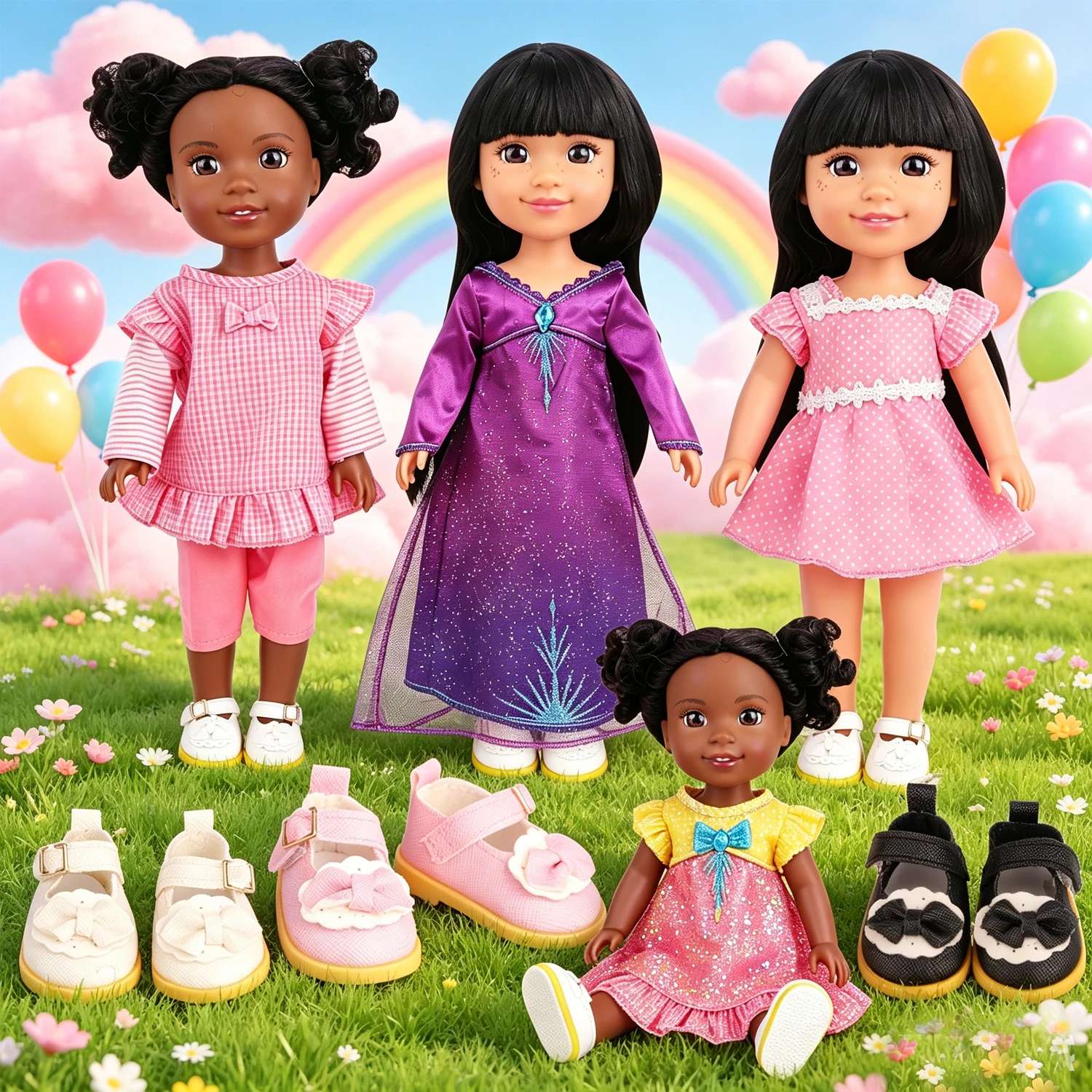 Cute 14" American Doll Clothes 4 Styles Pink Purple Princess Outfits + 3 Pairs 5CM Bow Shoes For 30-35cm Girl Nancy Girl Dolls