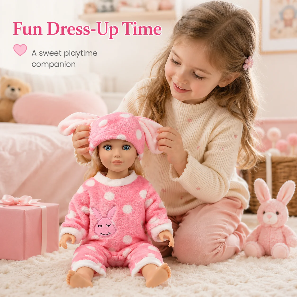 Bunny Plush Romper Set for 16-18 Inch Reborn Dolls Cute Rabbit Hat Doll Clothes Outfit Soft Pajamas Costume Doll Accessories