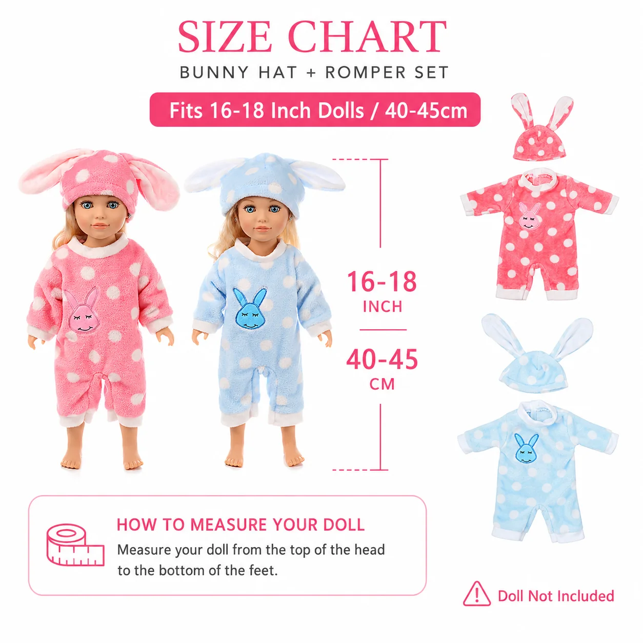 Bunny Plush Romper Set for 16-18 Inch Reborn Dolls Cute Rabbit Hat Doll Clothes Outfit Soft Pajamas Costume Doll Accessories