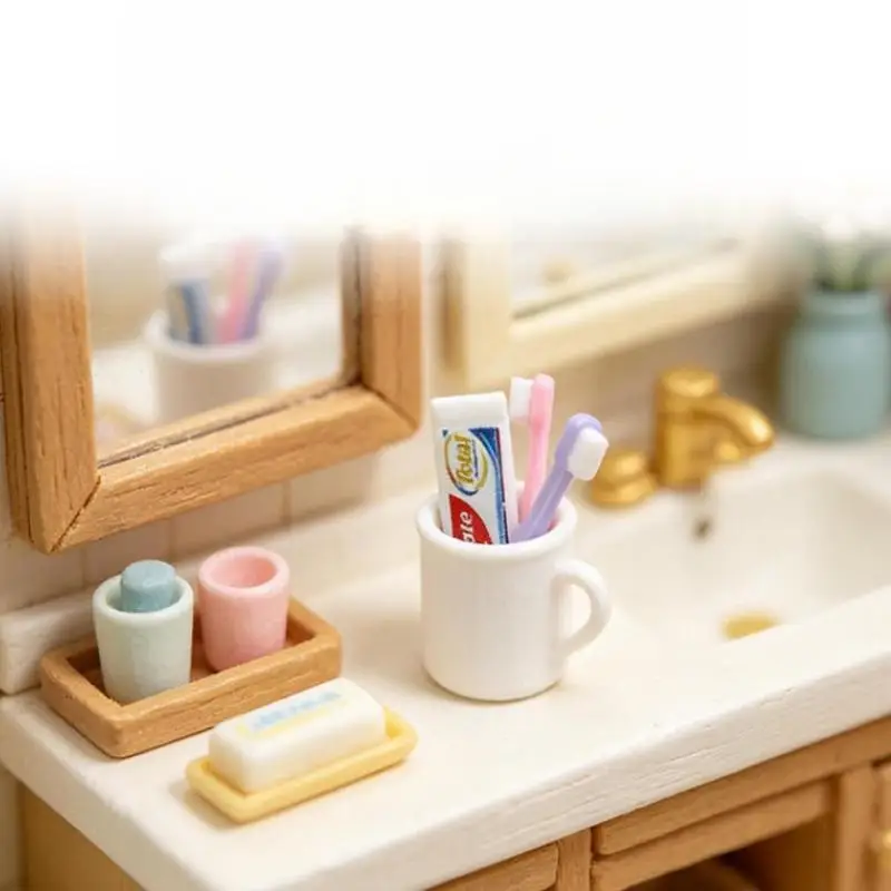 1 Set Doll House Furniture Accessories Toy 1/12 Dollhouse Miniature Mini Cup Toothpaste Toothbrush